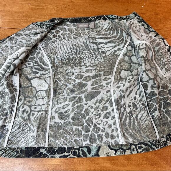 Chico's Womens Size 1 US 8 M Button Up Animal Print Jacket Top Bold Career Work - Picture 7 of 13